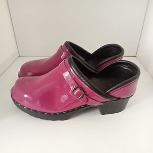 C & C Sweden Nursing Clogs Shoes Leather Patent Rose Pink Comfort Women 39 8.5